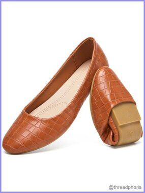 Womens PU Leather Ballet Flats Slip On Office Comfortable Dressy Shoes